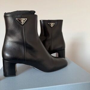 Prada Sleek Black Heeled Ankle Boots